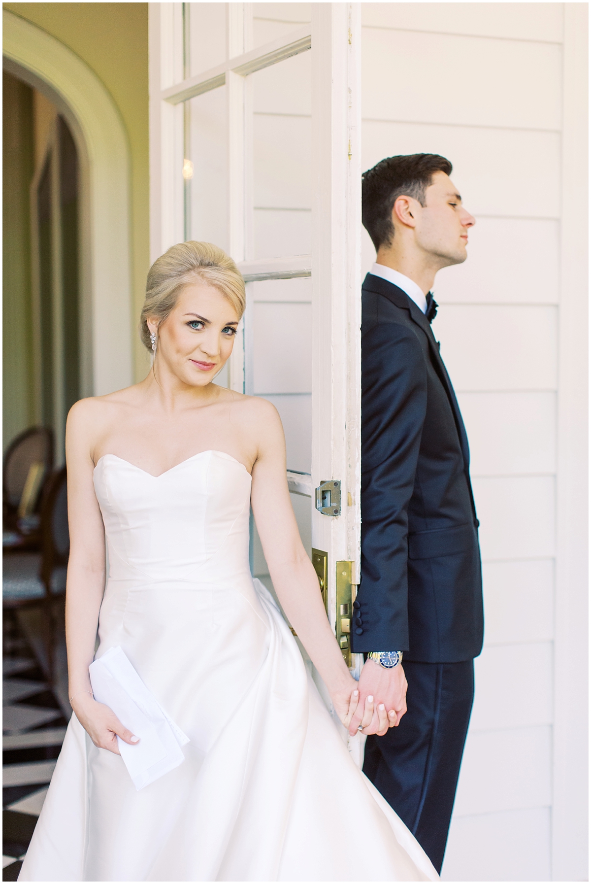bride and groom share moment preceremony  Duke Mansion Wedding in Charlotte NC