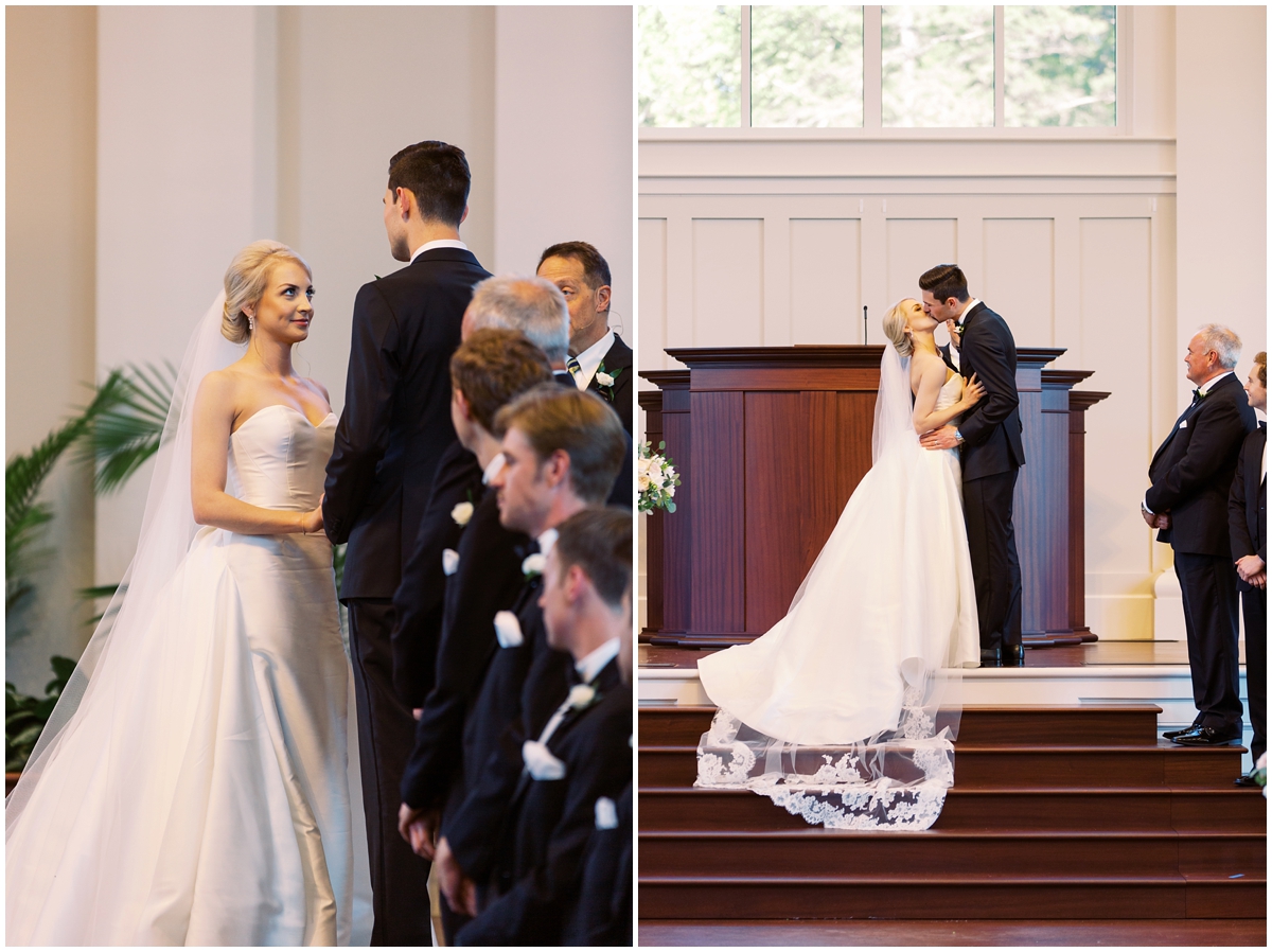 bride groom first kiss traditional church ceremony Charlotte NC
