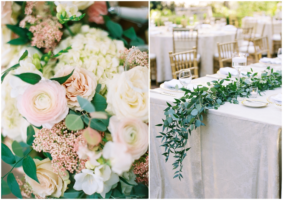 blush and green florals tablescape at Duke Mansion Wedding  