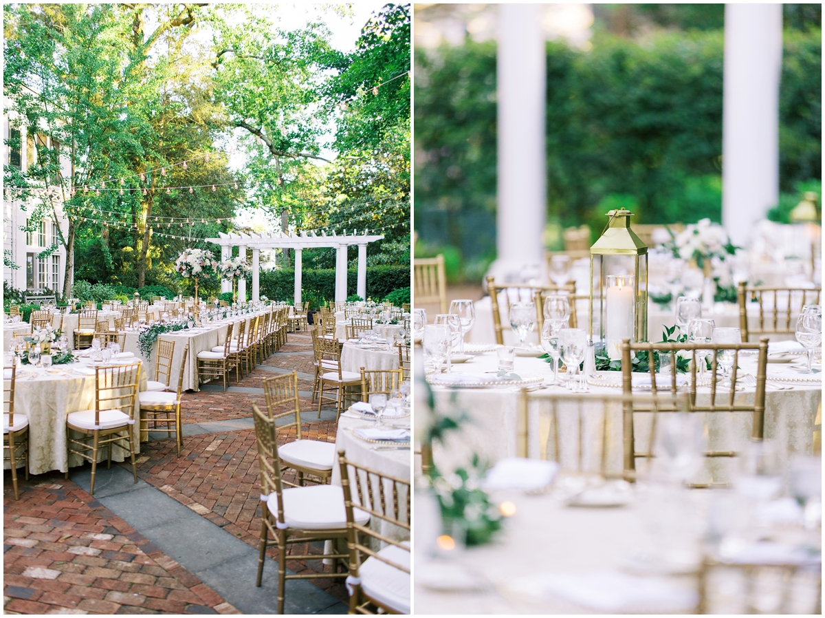 Duke Mansion spring wedding reception tables with bistro lights