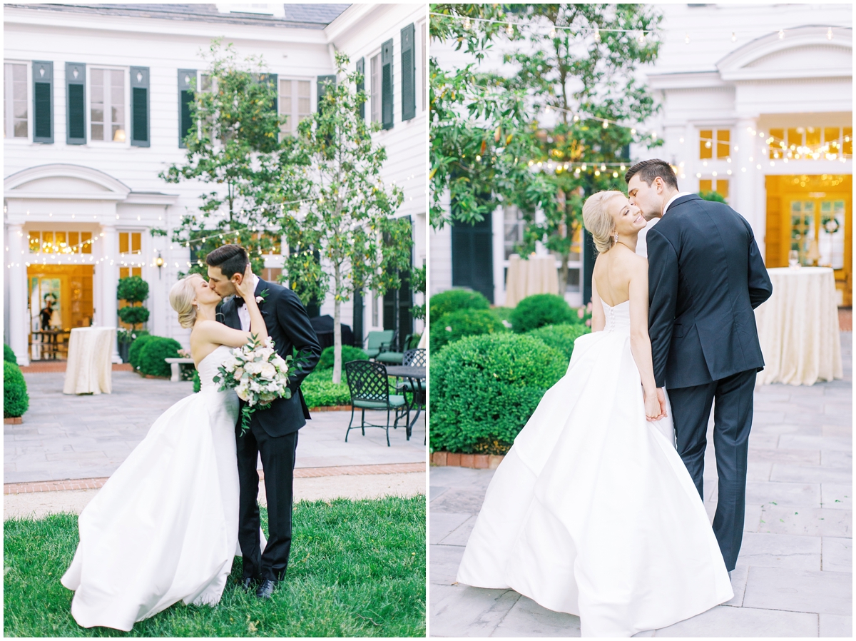 bride and groom kiss at Duke Mansion at Charlotte NC