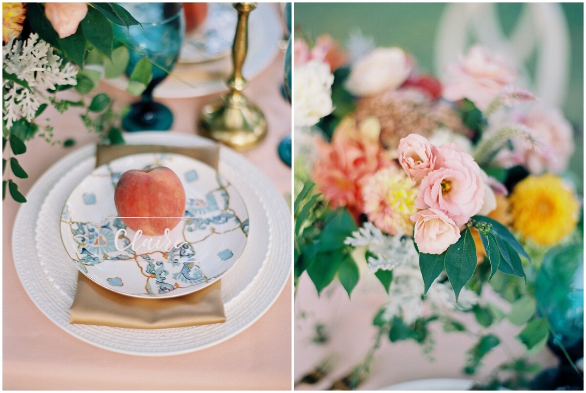 peach and green floral centerpiece knoxville wedding