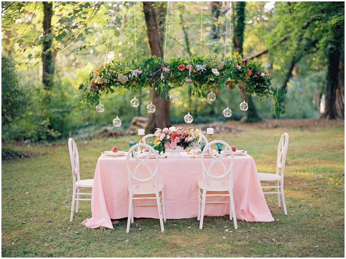 peach, green and gold tablescape details knoxville wedding