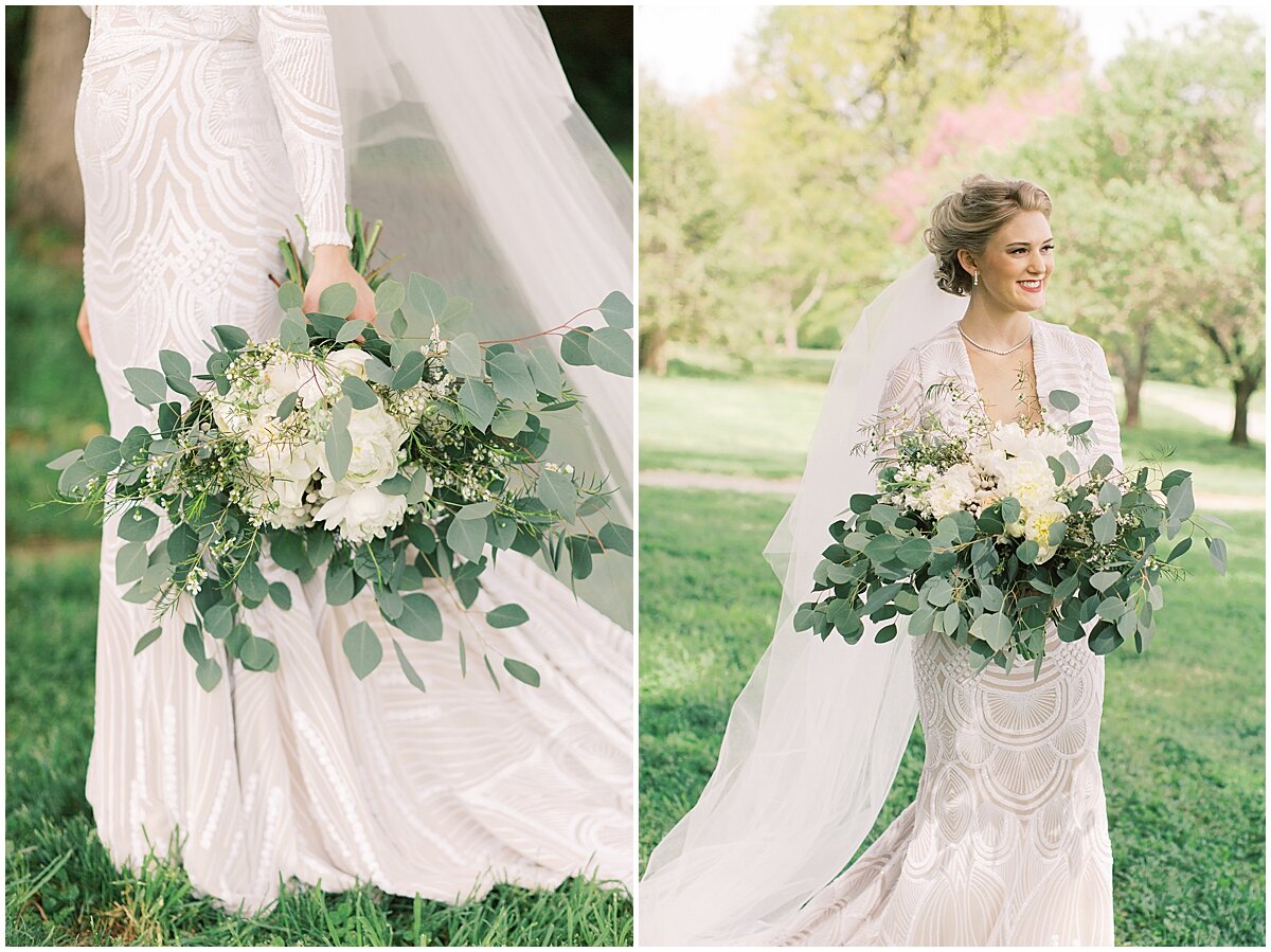 bride with floral bouquet at Knoxville Botanical Gardens