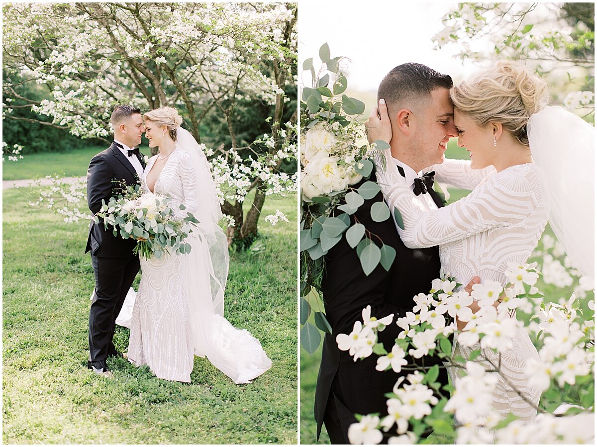 bride and groom putting foreheads together at Knoxville Botanical Garden