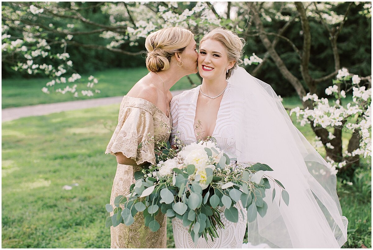 mom kissing bride