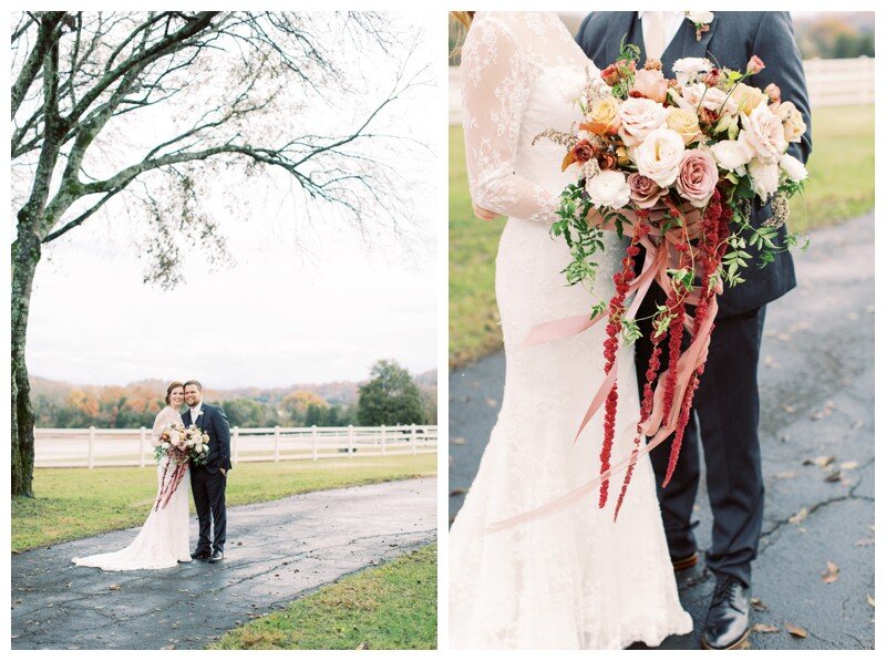 bride and groom mauve and ivory bouquet at Marblegate Farm Knoxville, TN