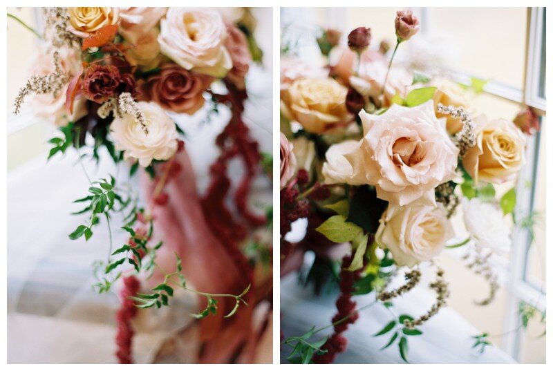 mauve, crimson, ivory, and gold  bouquet at Marblegate Farm Knoxville, TN