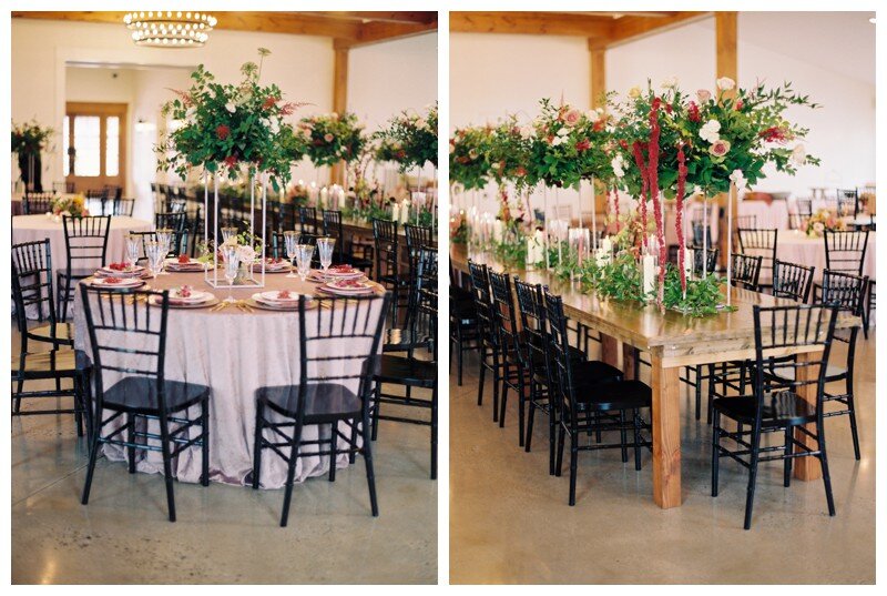 mauve, crimson, ivory, and gold tablescape at Marblegate Farm Knoxville TN