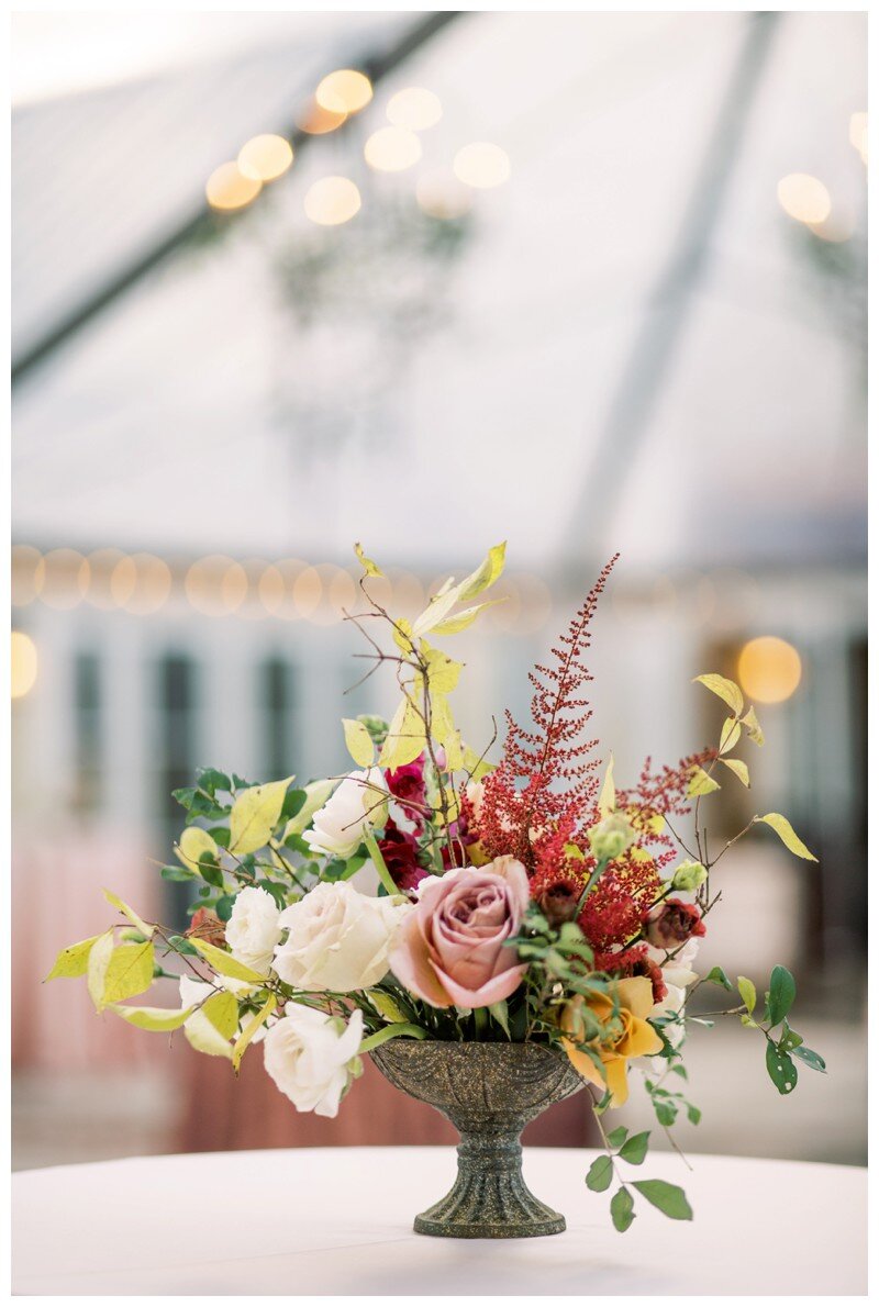 mauve, crimson, ivory, and gold florals for wedding at Marblegate Farm