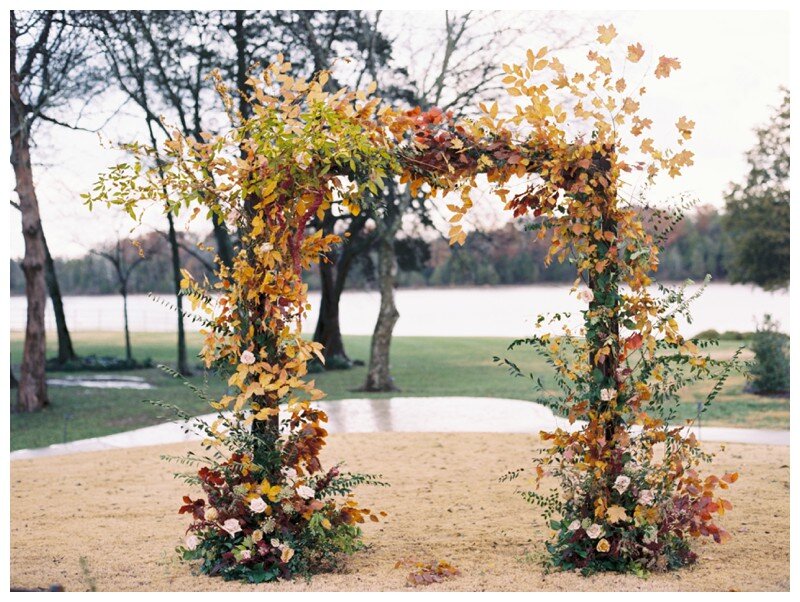  wedding arbor paired florals with fall leaves Marblegate Farm, Knoxville TN