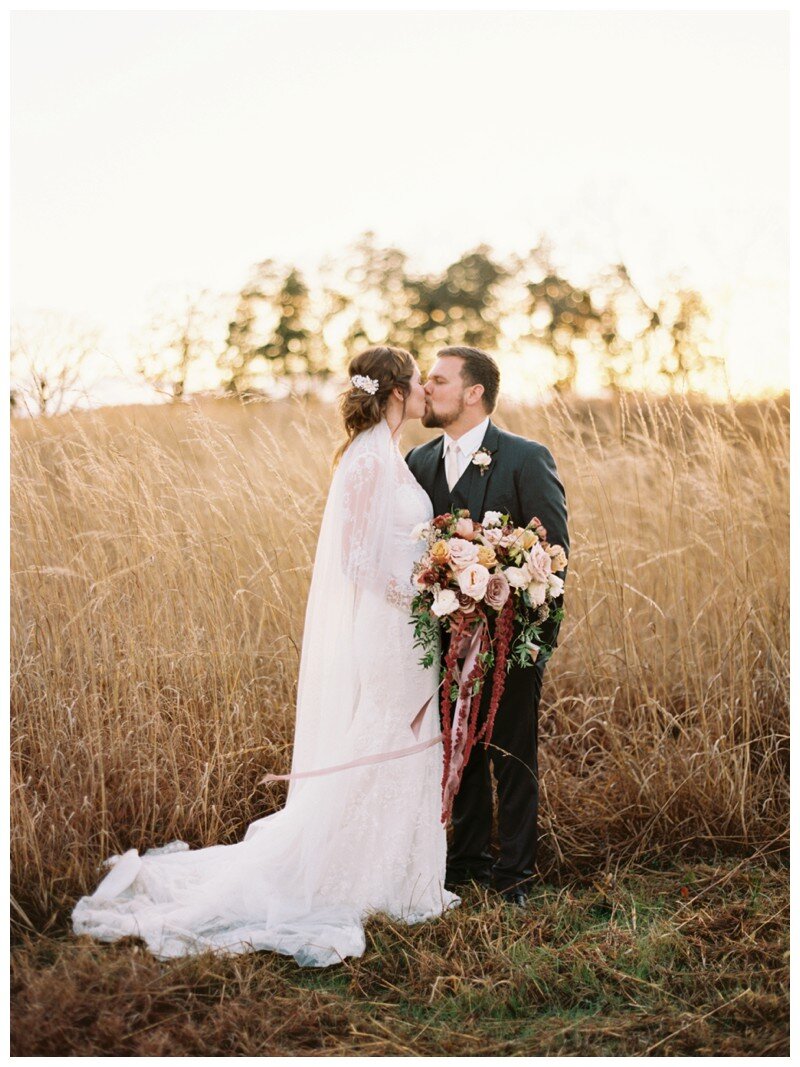 Marblegate Farm tall grass sunset photo of bride and groom