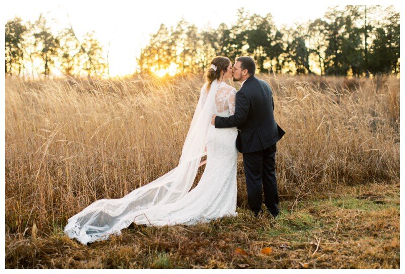 bride and groom sunset portrait tall grass Marblegate Farm 