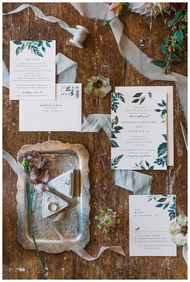 flat lay photography for Blue Lake Ranch wedding