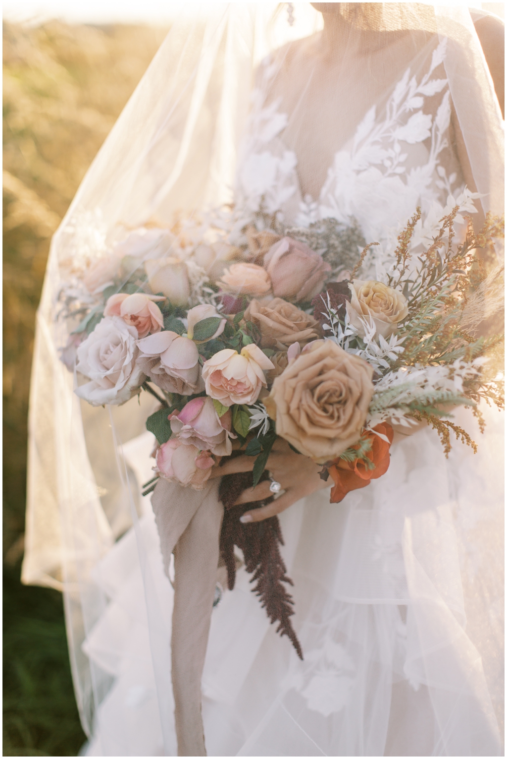 Lovely earth tone bridal bouquet by Thistle and Lace Florals