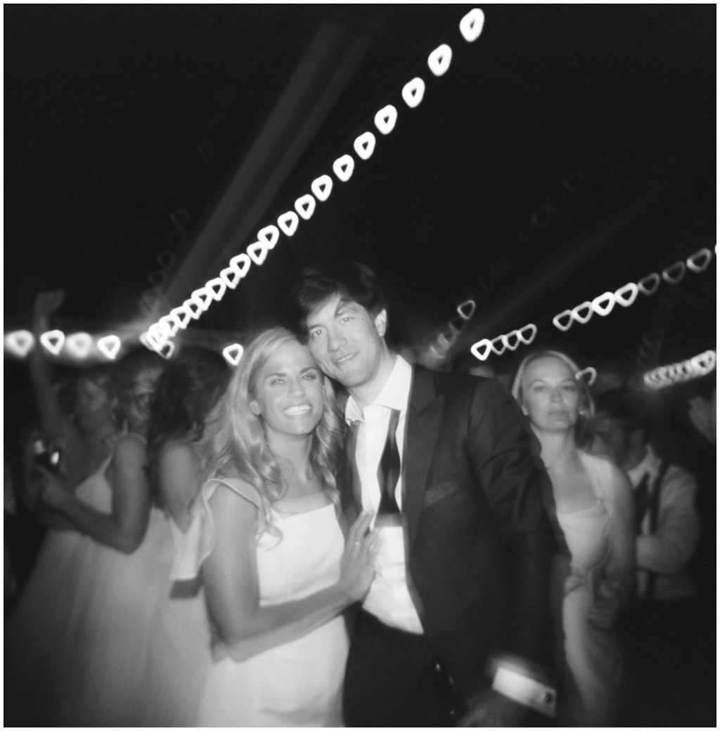Classic black and white image of bride and groom on the dance floor